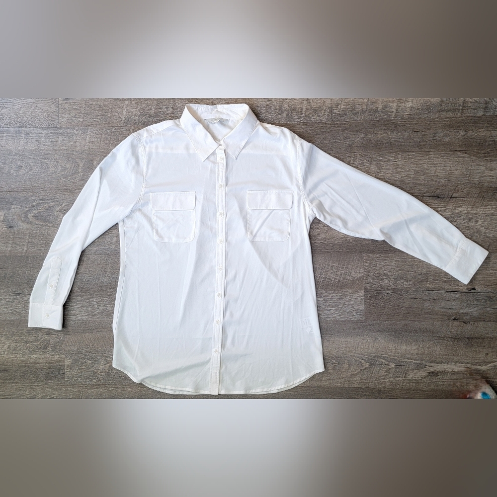 Boston Proper Button Up Blouse Women's 16 Cream Lightweight Oversized NWOT - Picture 5 of 10